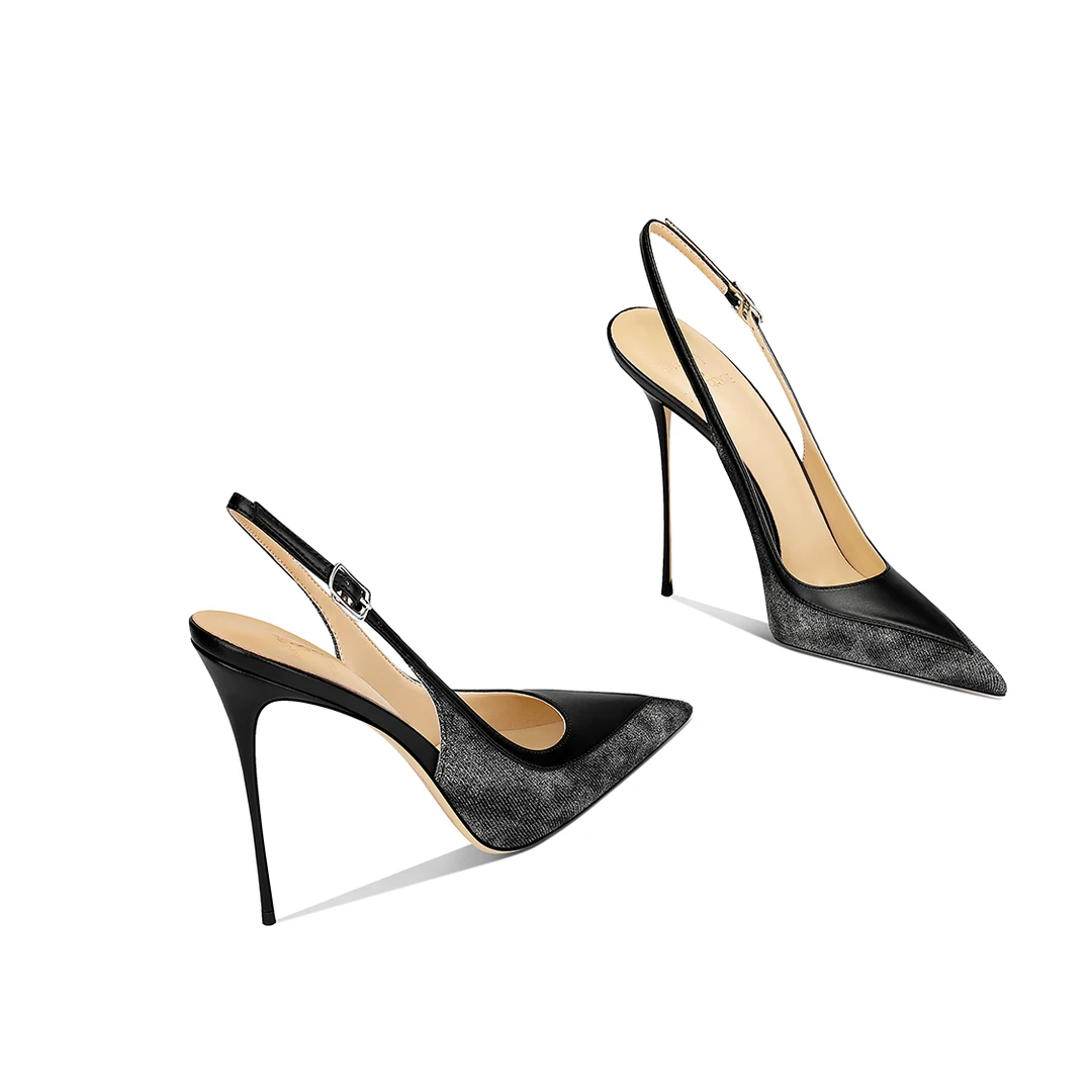 黑色拼接设计感细跟尖头高跟鞋小众高级小个子秋季女士单鞋不累脚