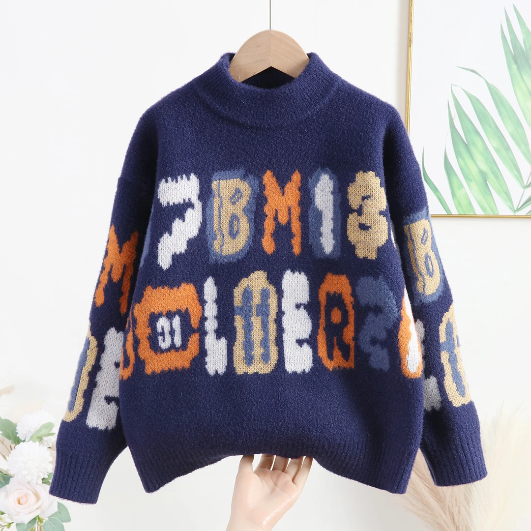 男童秋冬中大童2025新款韩国绒毛衣冬季加厚针织衫打底男孩