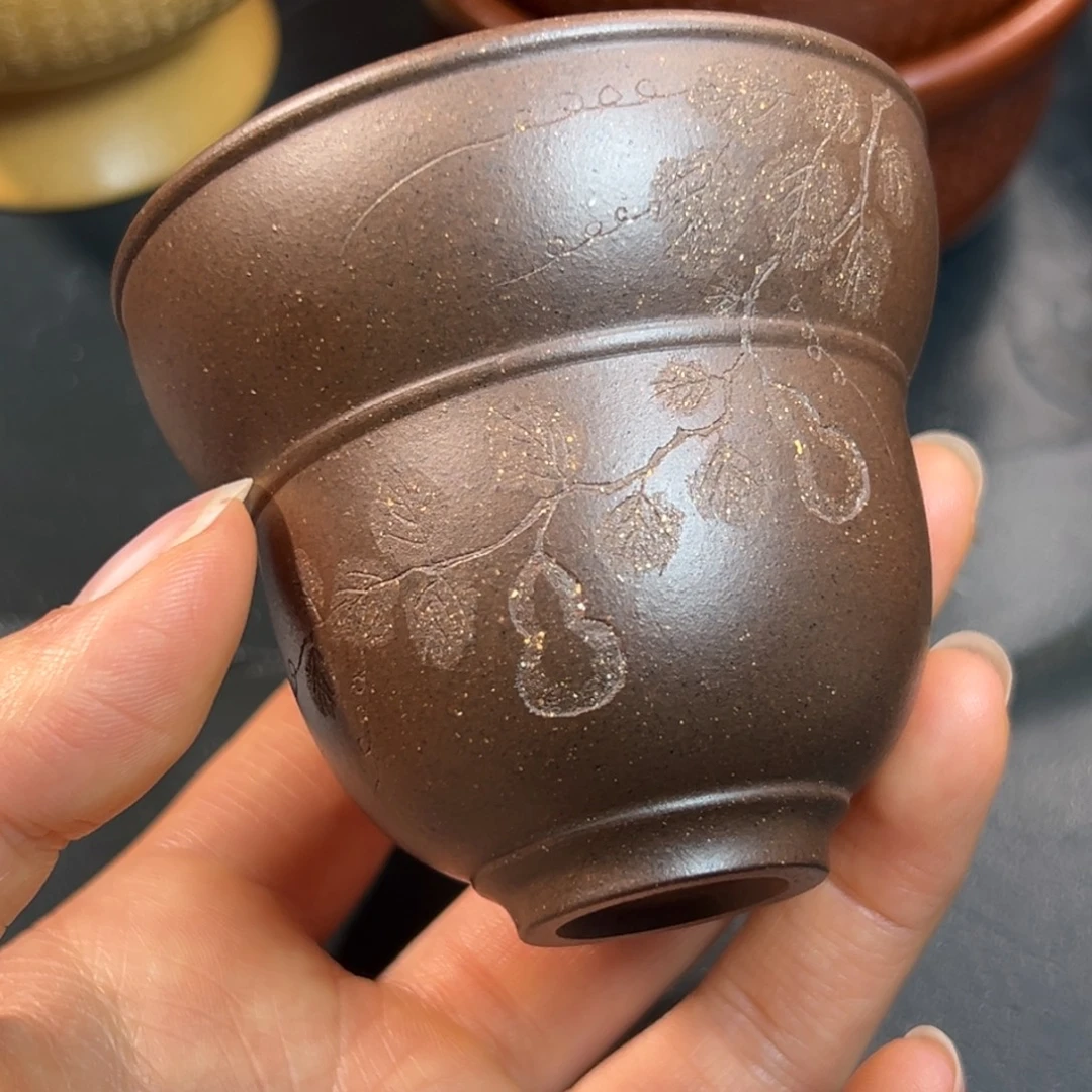 紫砂茶杯紫泥福禄