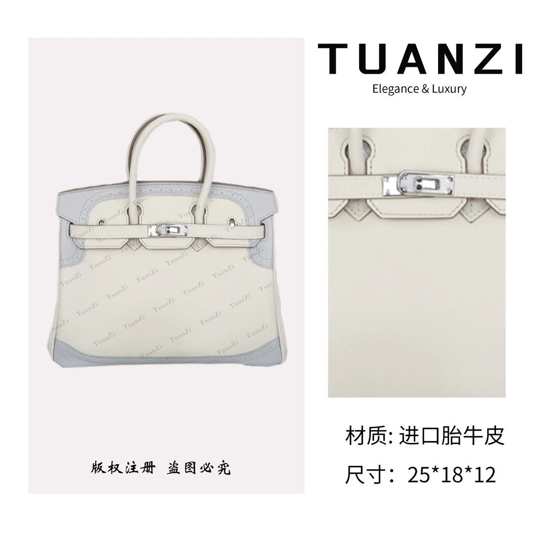 【手工定制】原单BK30银扣swift胎牛皮手提女包 XKY-7301-奶昔白