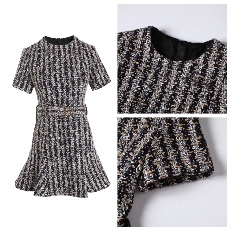 24早春新款 法式重工编织显瘦粗花呢连衣裙8500