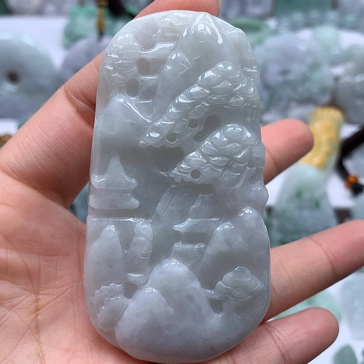 翡翠未镶嵌颈饰山水福利卡厚10+