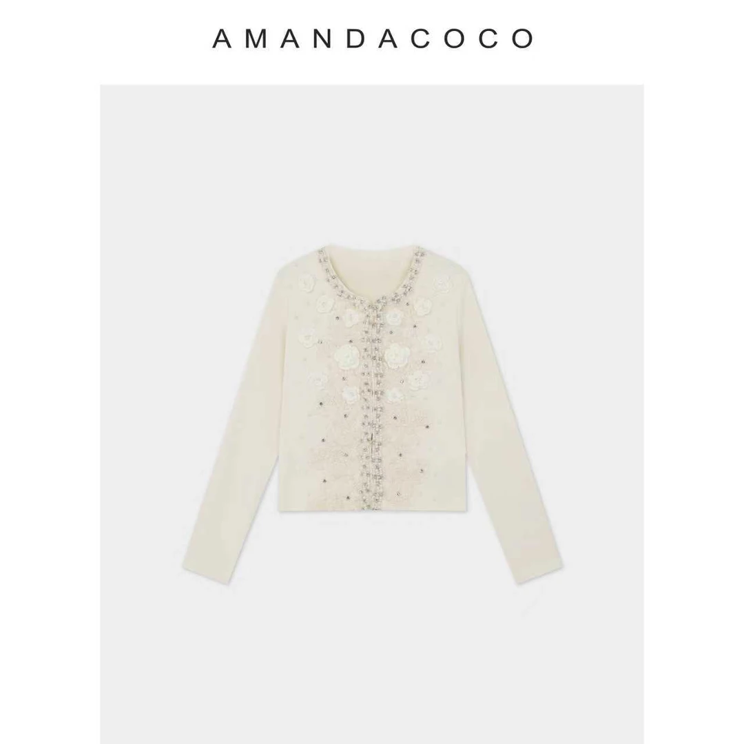 静静 | 山茶物语～25秋季轻奢手工钉珠刺绣蕾丝立体花针织衫
