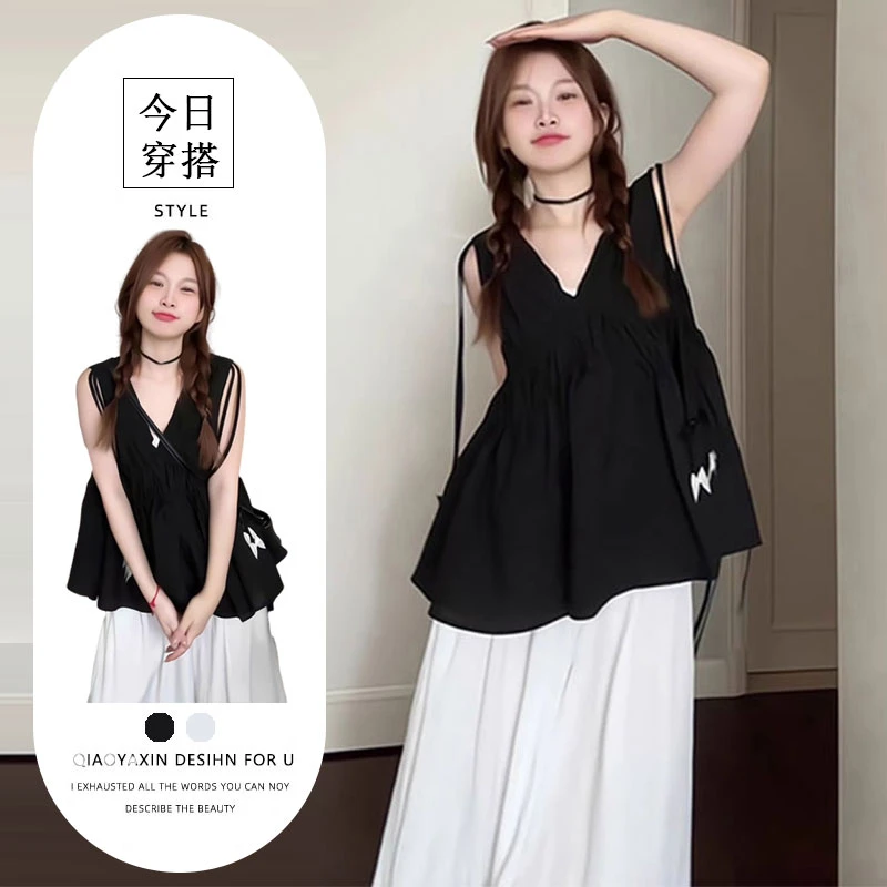 夏季显瘦气质时尚法式小众背心吊带宽松垂感韩版设计感休闲裤套装