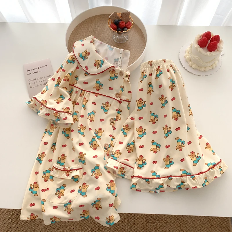 可爱卡通苹果小熊纯棉睡衣女夏季短袖短裤休闲家居服两件套装学生