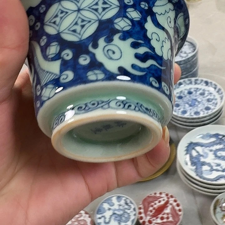 瓷片青柚巴宝二才元宝盖碗