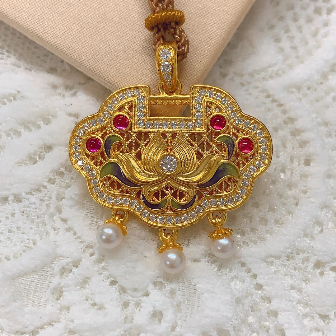 【水贝黄金】999足金5D荷花吊坠X300