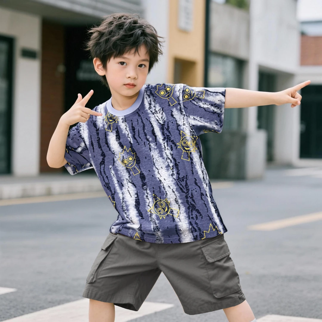 新款2025卡通夏季男童短袖T恤中大童个性时尚男孩半袖潮流帅气