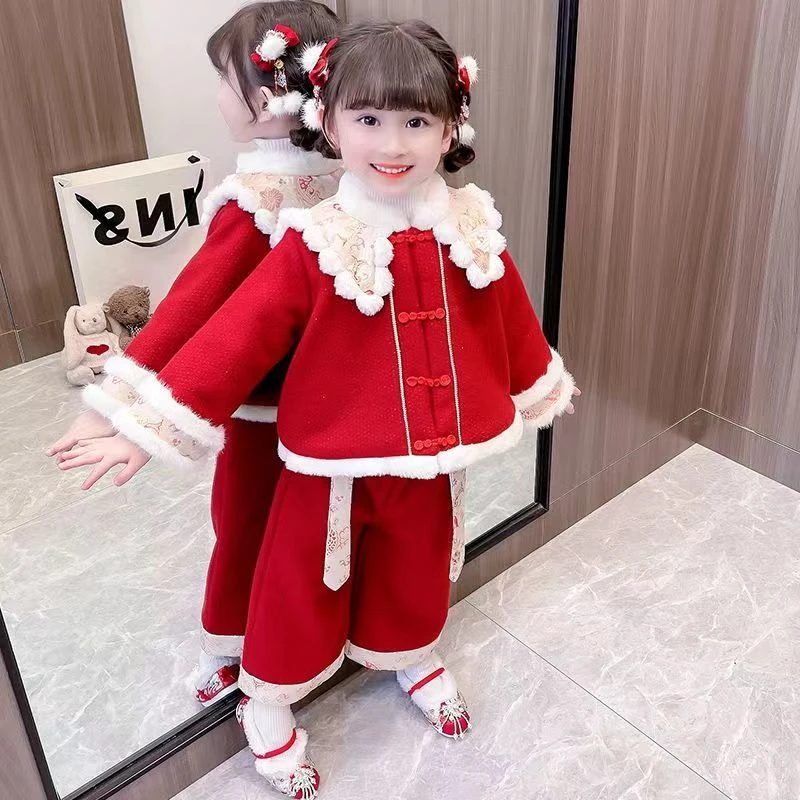 常规款女唐装加绒中国风童装纯色宝宝冬季
