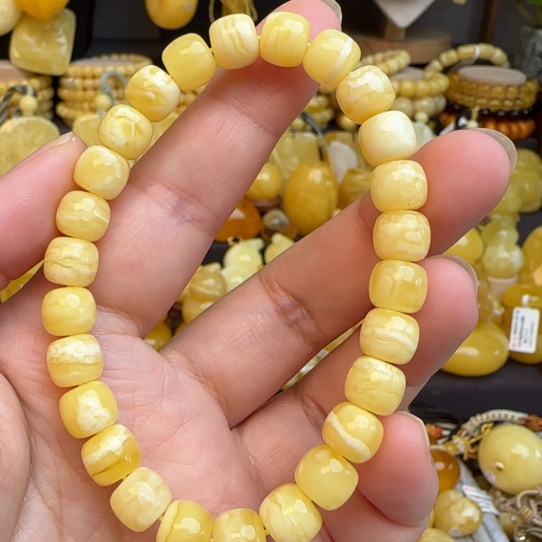 手串琥珀未镶嵌天然金白妖花蜜蜡老型珠手串
