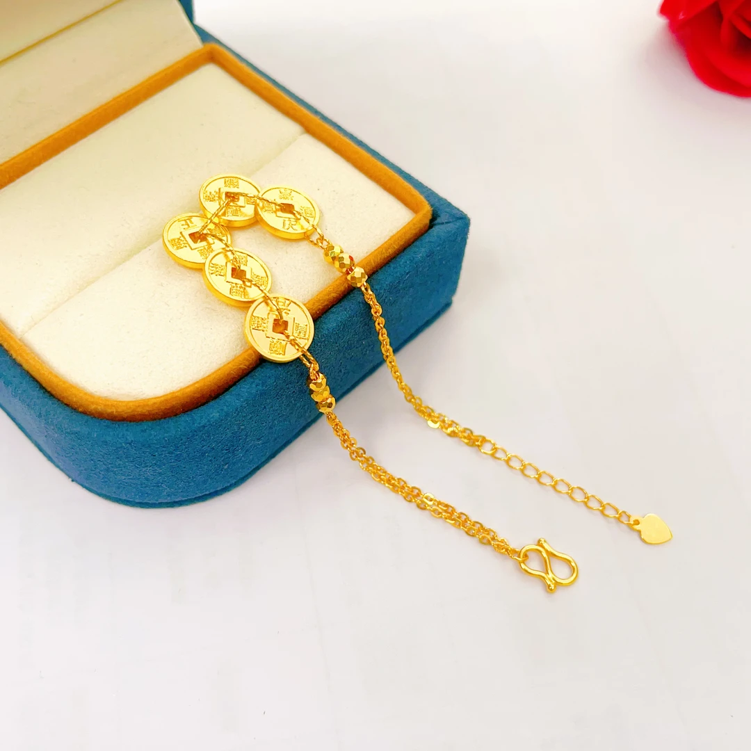 足银银制品 足银五帝钱手链气质时尚百搭女士复古经典精美简约