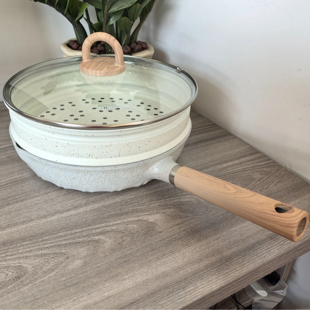 【外贸高货】28cm带蒸屉煎炒锅品质生活不粘锅不挑灶具多功能料理锅