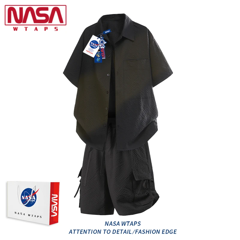 NASA WTAPS美式工装短袖衬衫外套男款夏季五分裤休闲运动两件套男