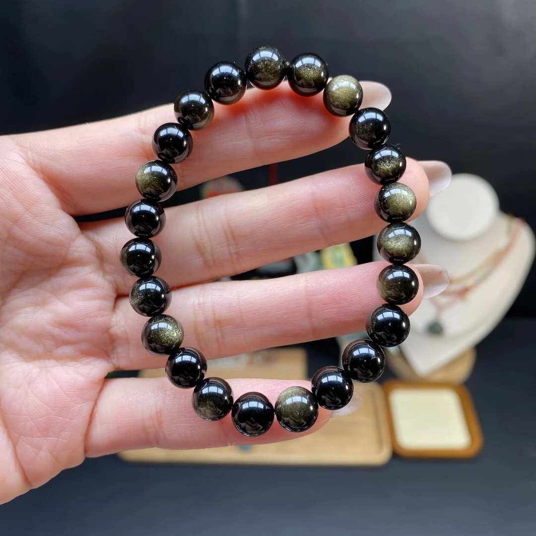 【情侣款】【金耀石素圈手串】A596情人节专手串时尚时尚百搭百搭黑色