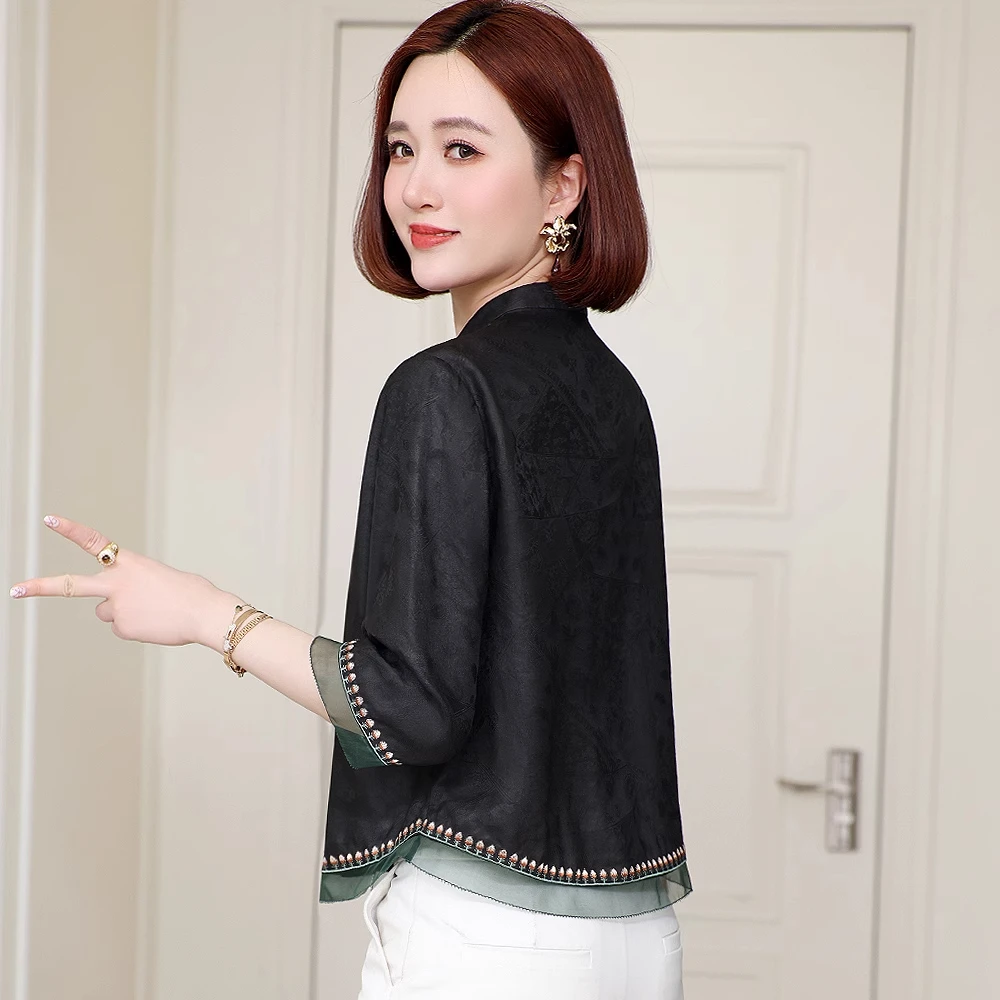 香云纱上衣女2025新款专柜正品减龄中年妈妈装黑色真丝桑蚕丝衬衫