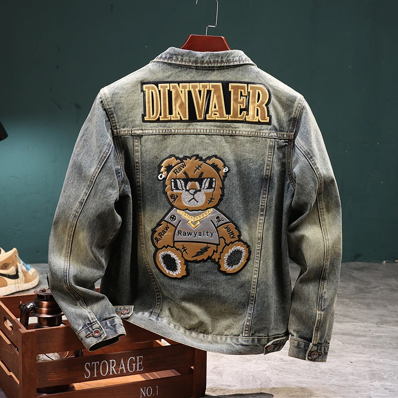 牛仔外套男士秋季新款小熊刺绣高端宽松夹克个性设计百搭时尚上衣
