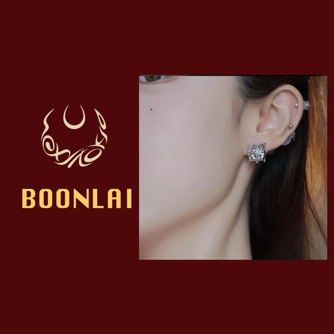 铜合金锆石耳饰 Boonlai 白色锆石方形气质轻奢耳饰耳钉1842