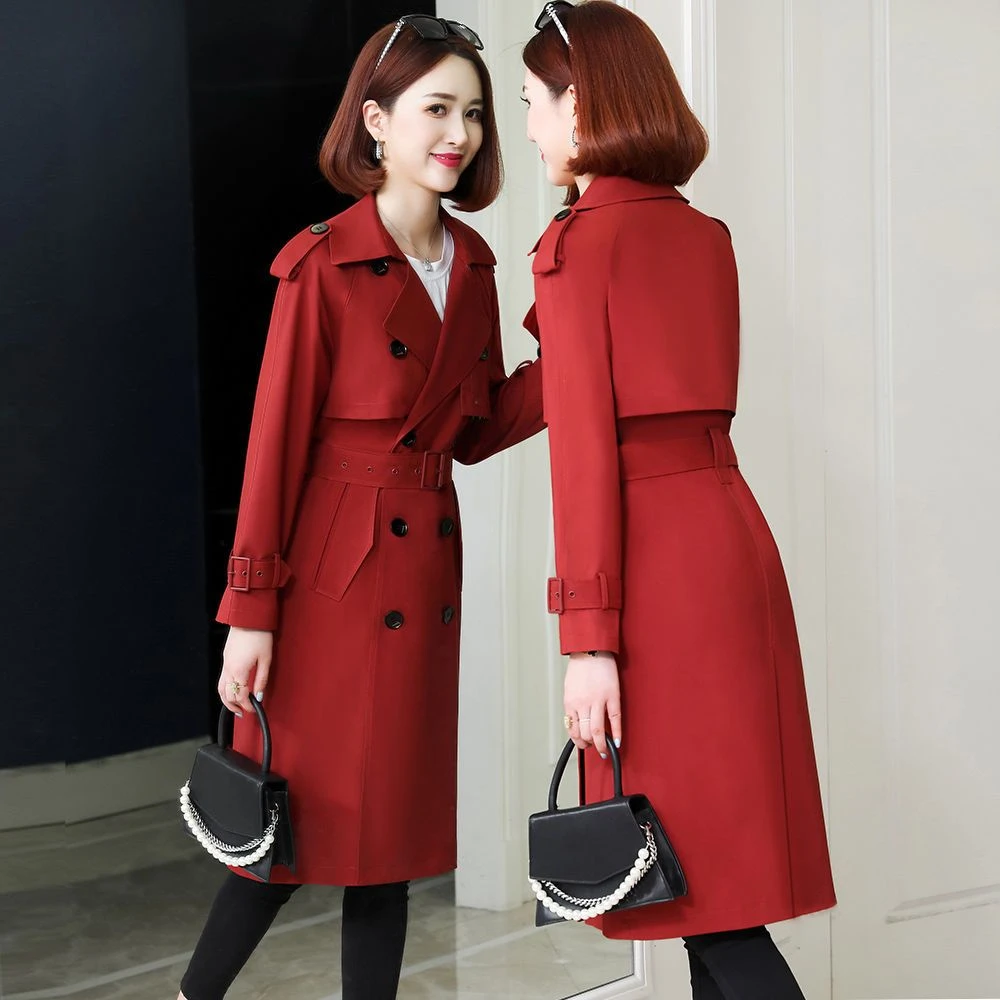 春秋季风衣时尚气质学院风显瘦女大衣收腰中长款洋气双排扣小个子