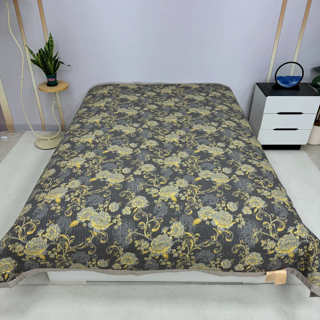 黄金牡丹200*230cm亚麻棉床盖加厚四季款多功能床盖防滑可机洗