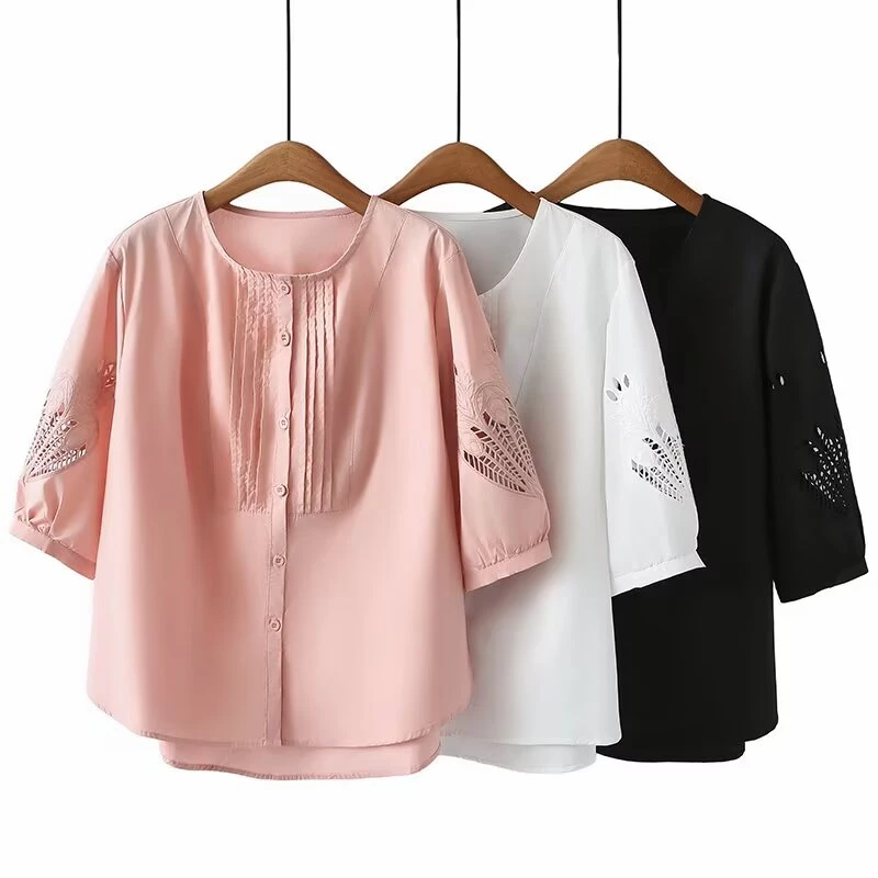 夏季新款女士大码微领衬衫120-200宽松显瘦遮肉休闲时尚洋气减龄