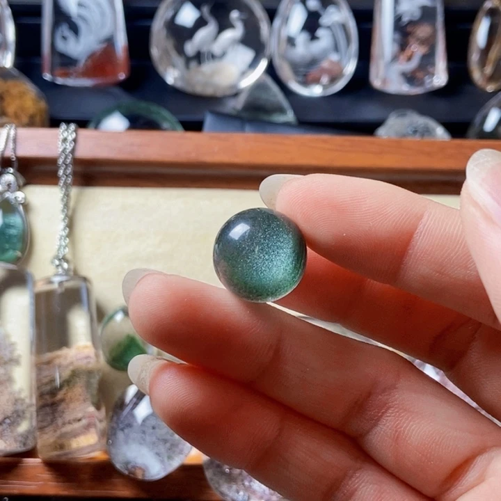 银***幻水晶颈饰未镶嵌绿幽灵15.5mm