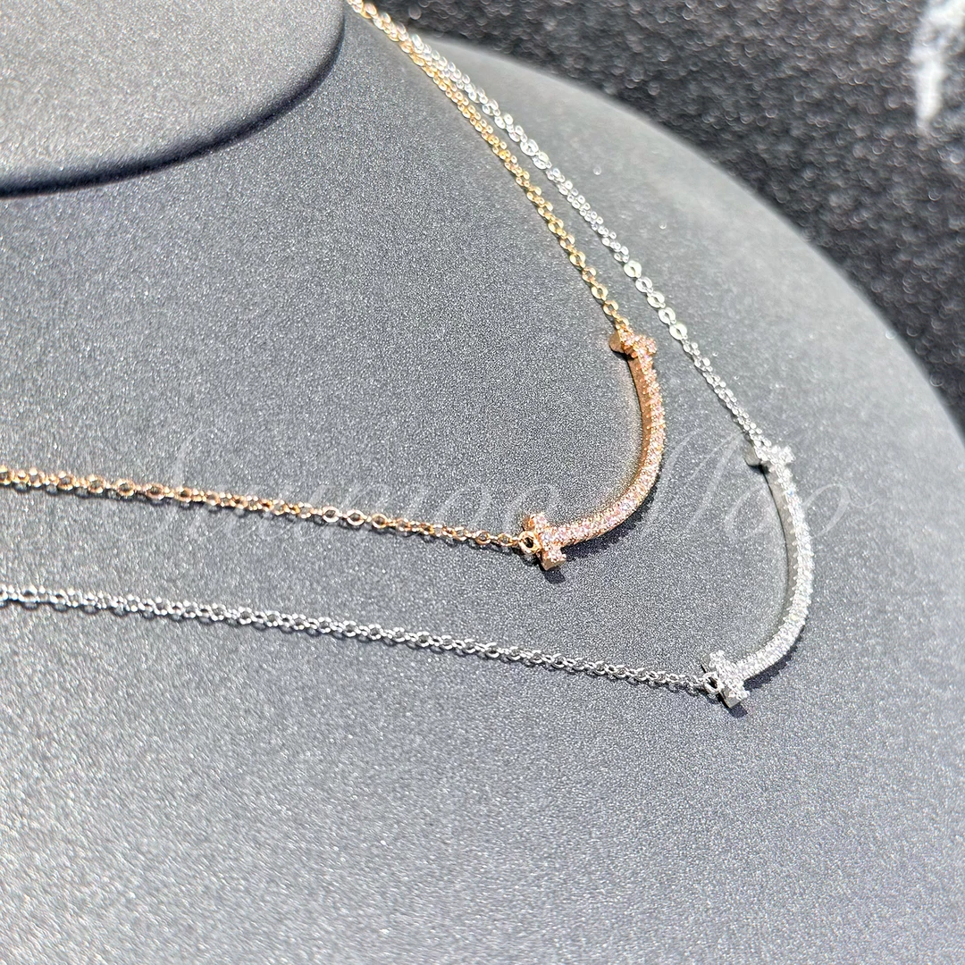 坠链均925银合成锆石 【925通体】银法式时尚经典满钻微笑项链