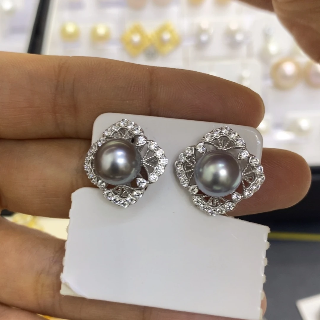 海水珍珠耳饰银S925镶嵌