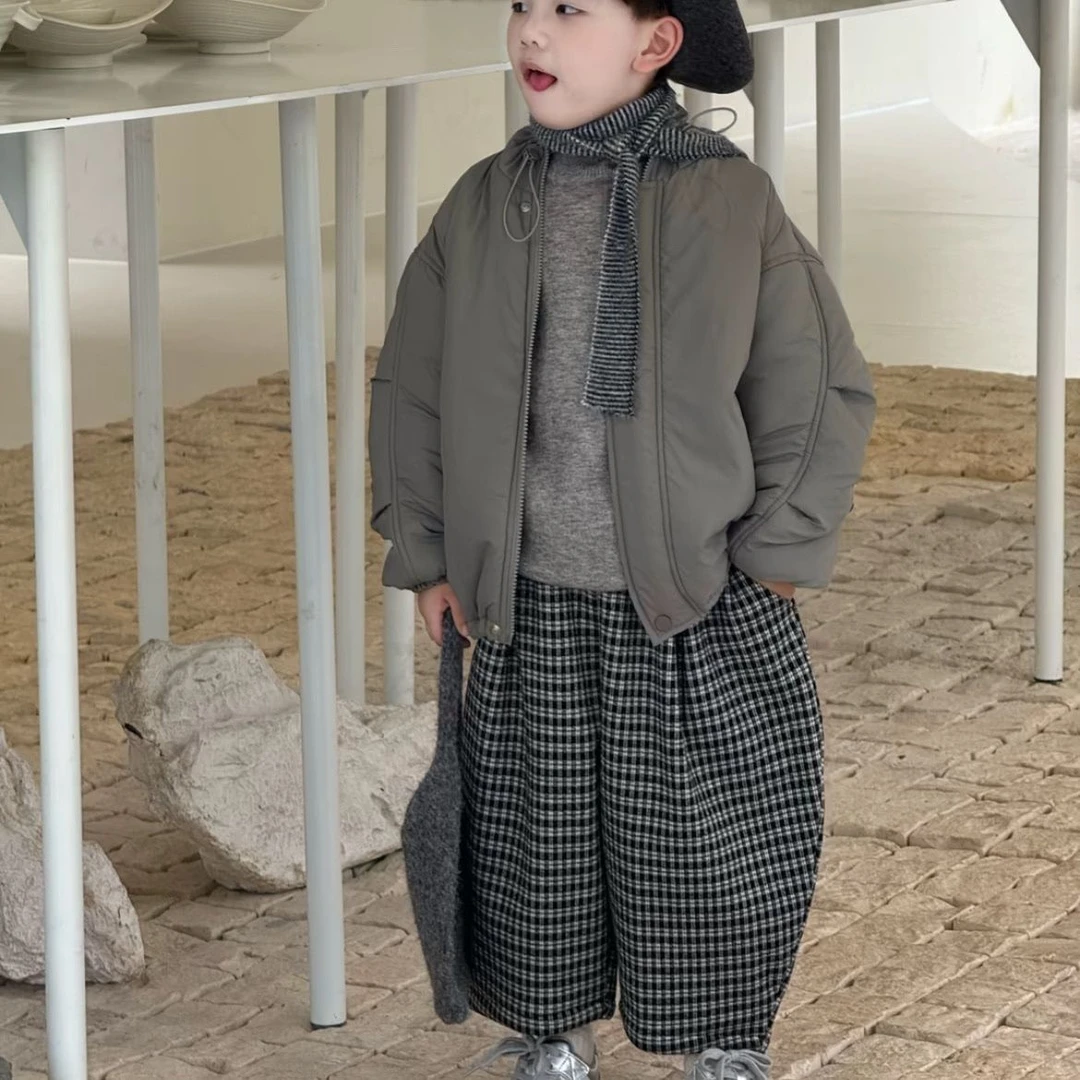 男童冬季新款儿童棉服短款套装2025韩版男女宝中童棉服条纹裤套装