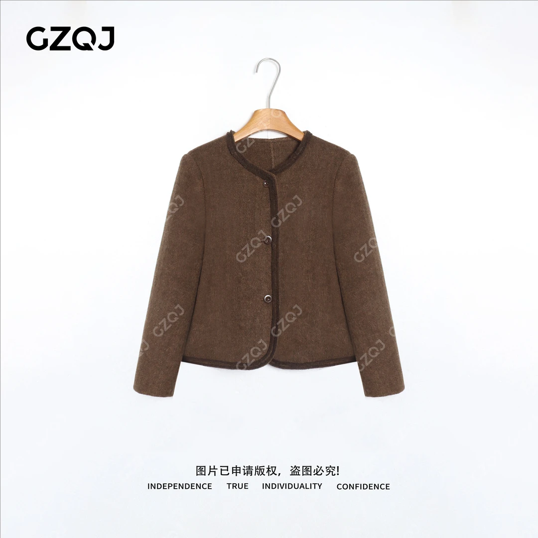 老琴私服【赫本轻喃】琥珀流光风绵羊毛秋冬圆领外套女新款 76003