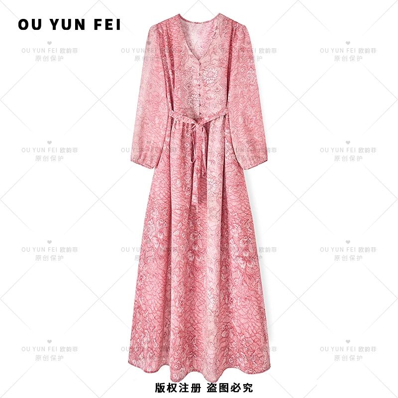 高级感连衣裙女新款气质显瘦穿搭时尚洋气印花长裙AY1192