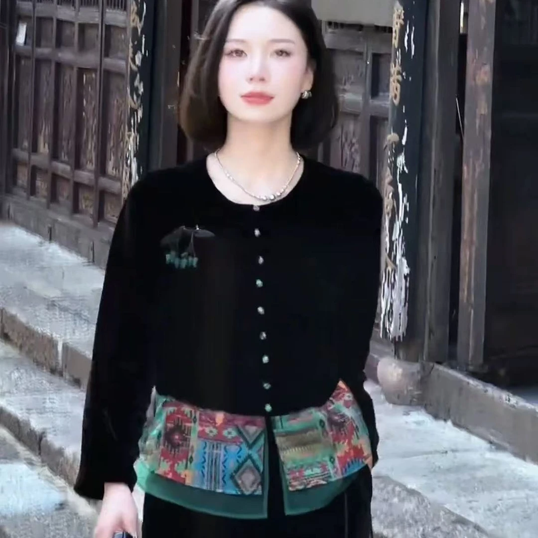 新中式国风拼接衬衫外套女2025秋季新款长袖衬衣春秋气质开衫上衣