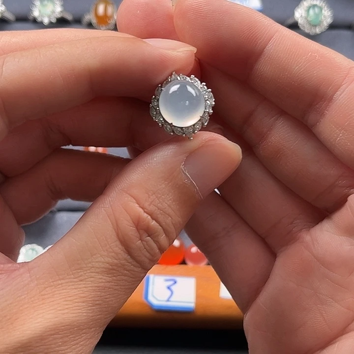 翡翠银S925镶嵌戒指缅甸A货