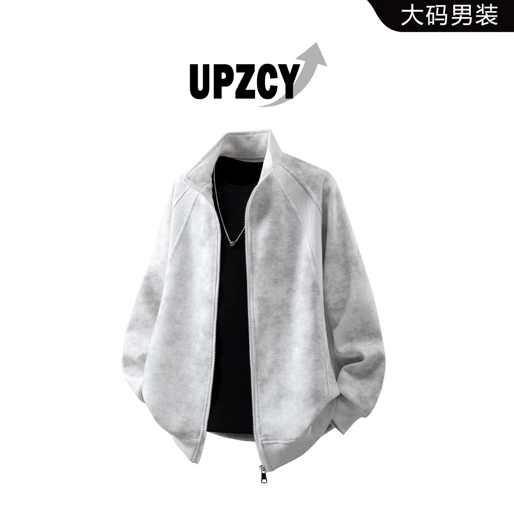 UPZCY大码美式重磅夹克男士秋季扎染宽松百搭纯棉上衣休闲外套
