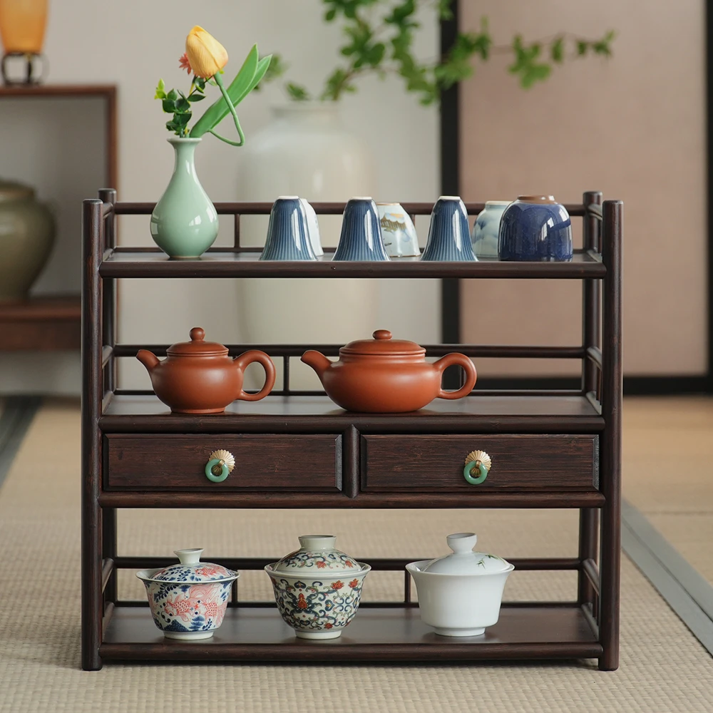 【诚斋】高山楠竹茶具收纳架茶杯架壶架置物博古架茶棚席面茶