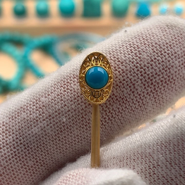 银S925镀金镶嵌绿松石珠宝奇石