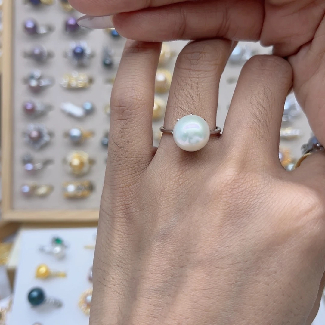 小***白淡水珍珠戒指银S925镶嵌