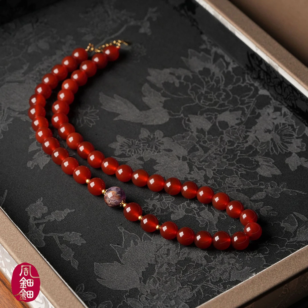 周钿钿®|红黛|天然红玛瑙S925银设计款项链