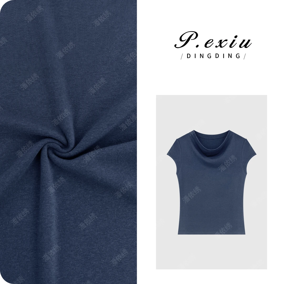 人丝法式简约风堆堆领短袖T恤 W-62832