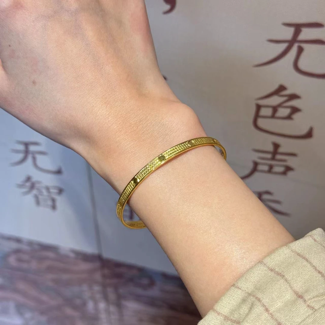 T现【卡4mm卡里卡气手镯】足金999精工5@多样性发一