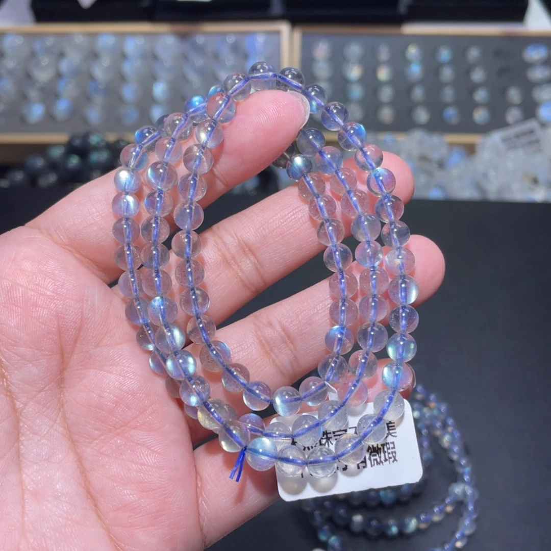 c***g手链长石未镶嵌灰月光手链多圈手链6mm