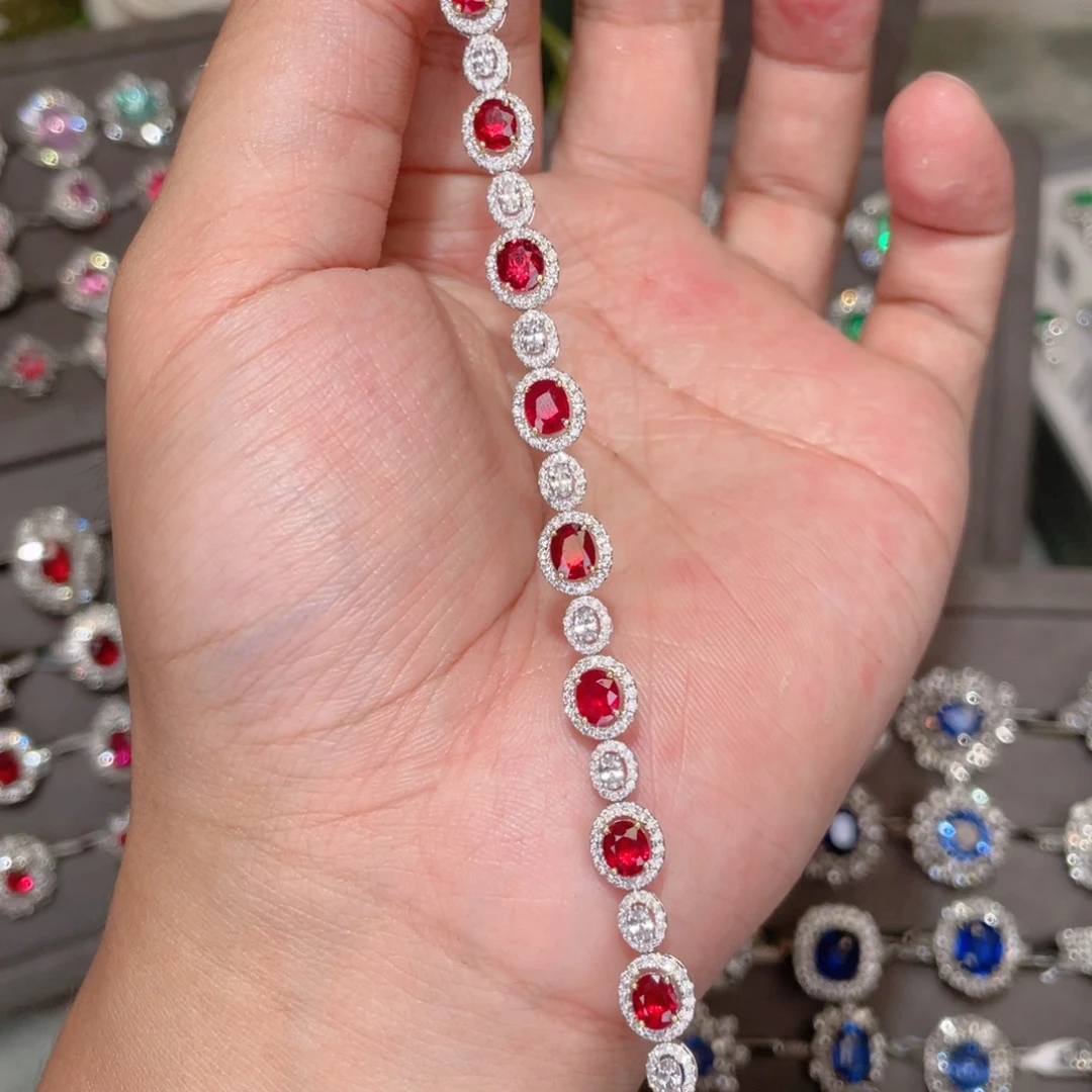 18K金镶嵌手链红宝石3.81ct 无烧鸽血