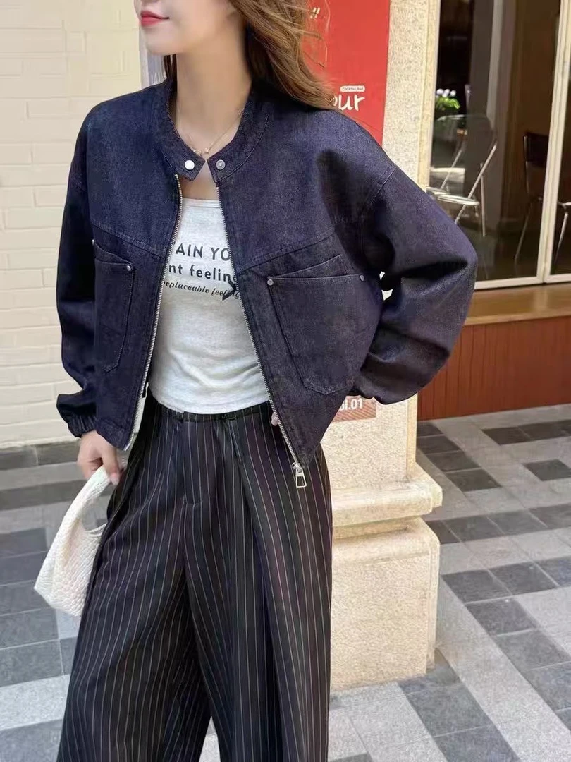 短款韩版立领拉链短外套休闲长袖上衣气质W355