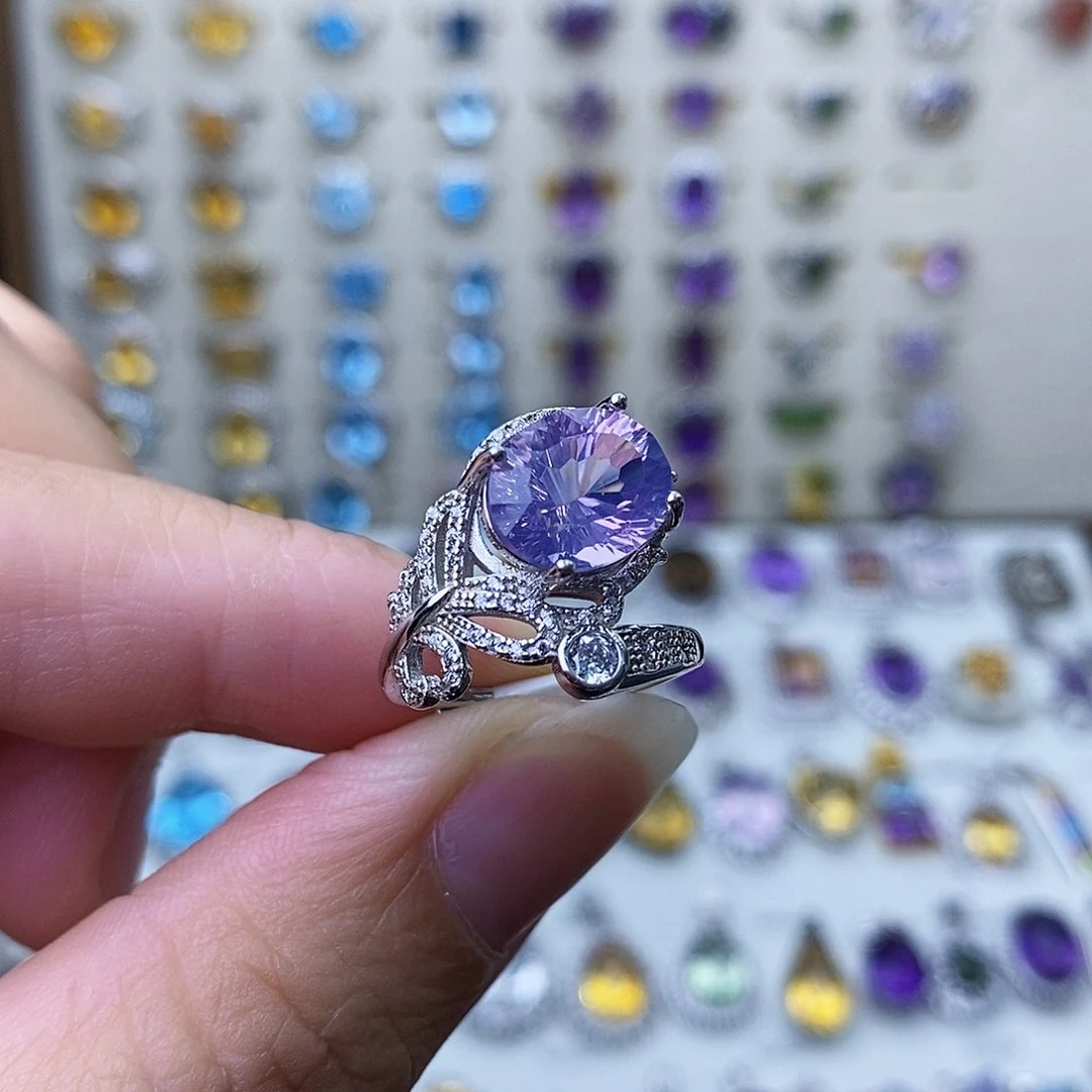 水晶戒指银S925镶嵌紫玉晶一物一证