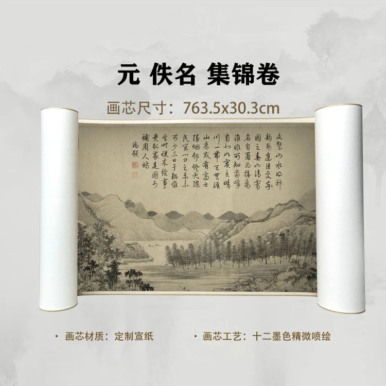 元 集锦卷手卷国画微喷客厅背景高清复刻精装裱卷轴