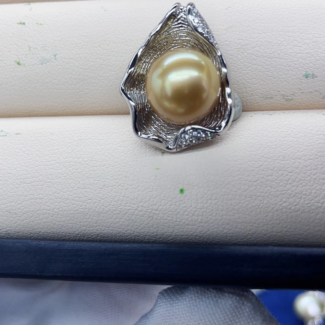 银S925镶嵌吊坠(不含链)海水珍珠浓金海水珍珠吊坠11-12mm