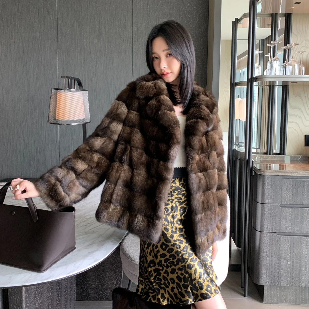 【园园】进口俄罗斯貂皮大衣女单件样D24027