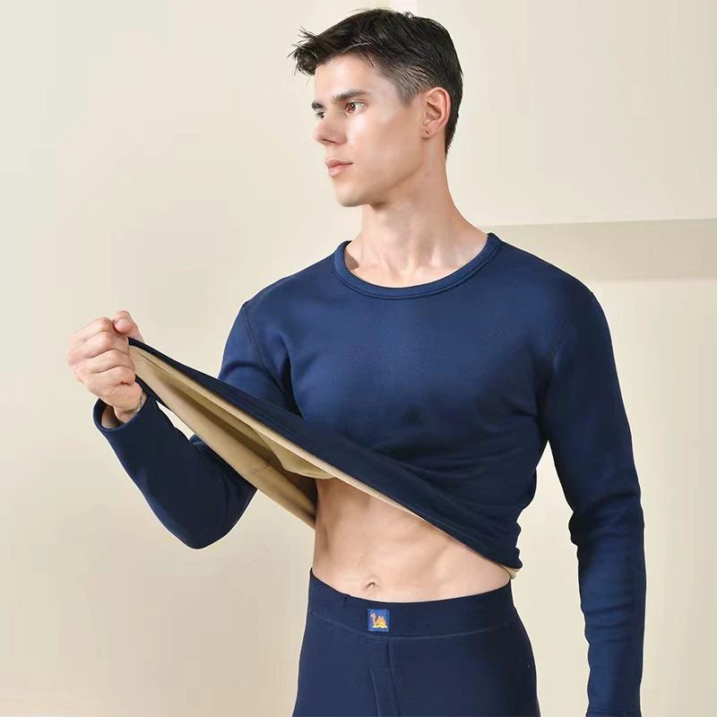 男士秋衣秋裤加绒加厚圆领保暖套装发热保暖套装