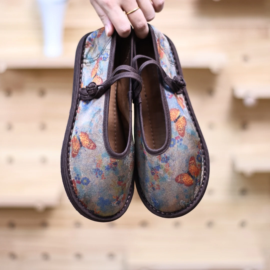 布仆风华纯手工千层底桑蚕丝圆头盘扣千层底老北京布鞋软底鞋