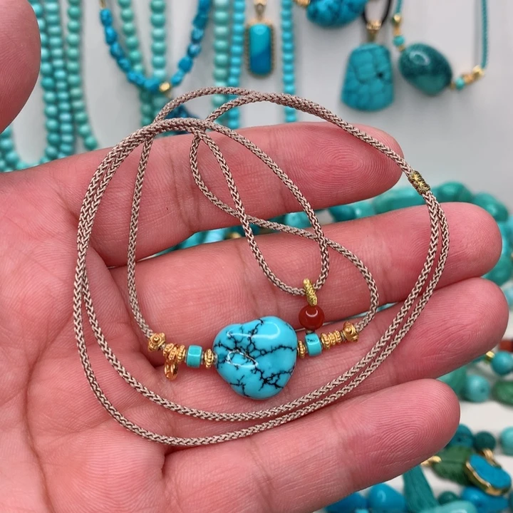 绿松石未镶嵌随形锁骨链吊坠