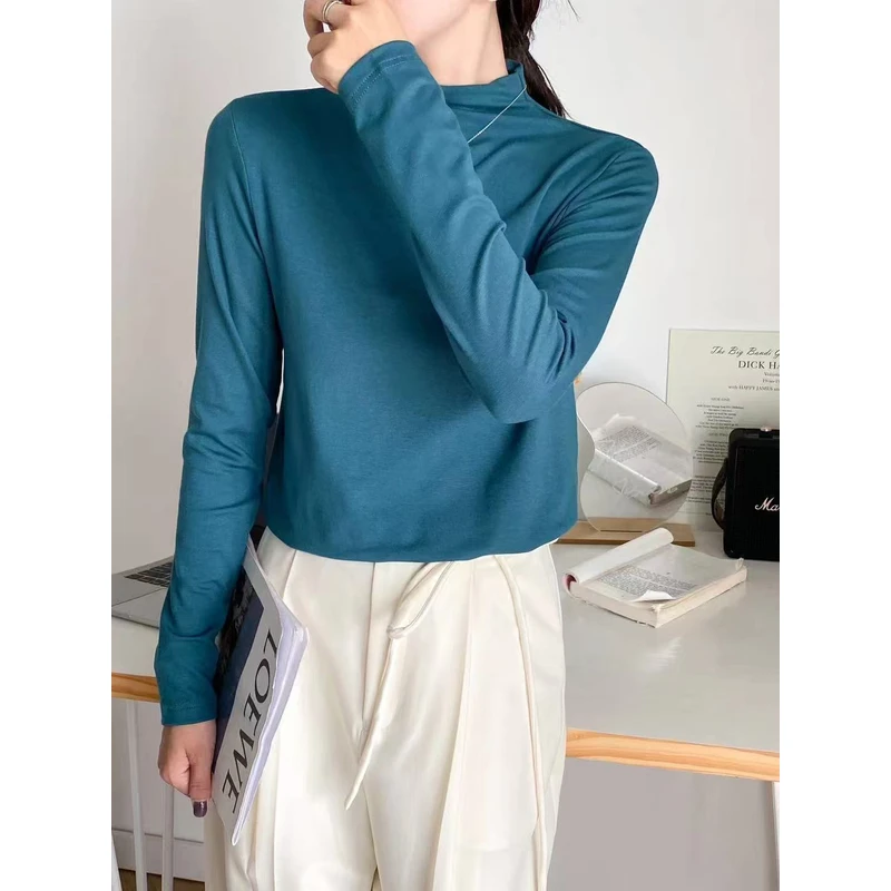 【木棉】2025新款新中式秋冬百搭长袖复古纯棉中领内搭打底衫女内搭